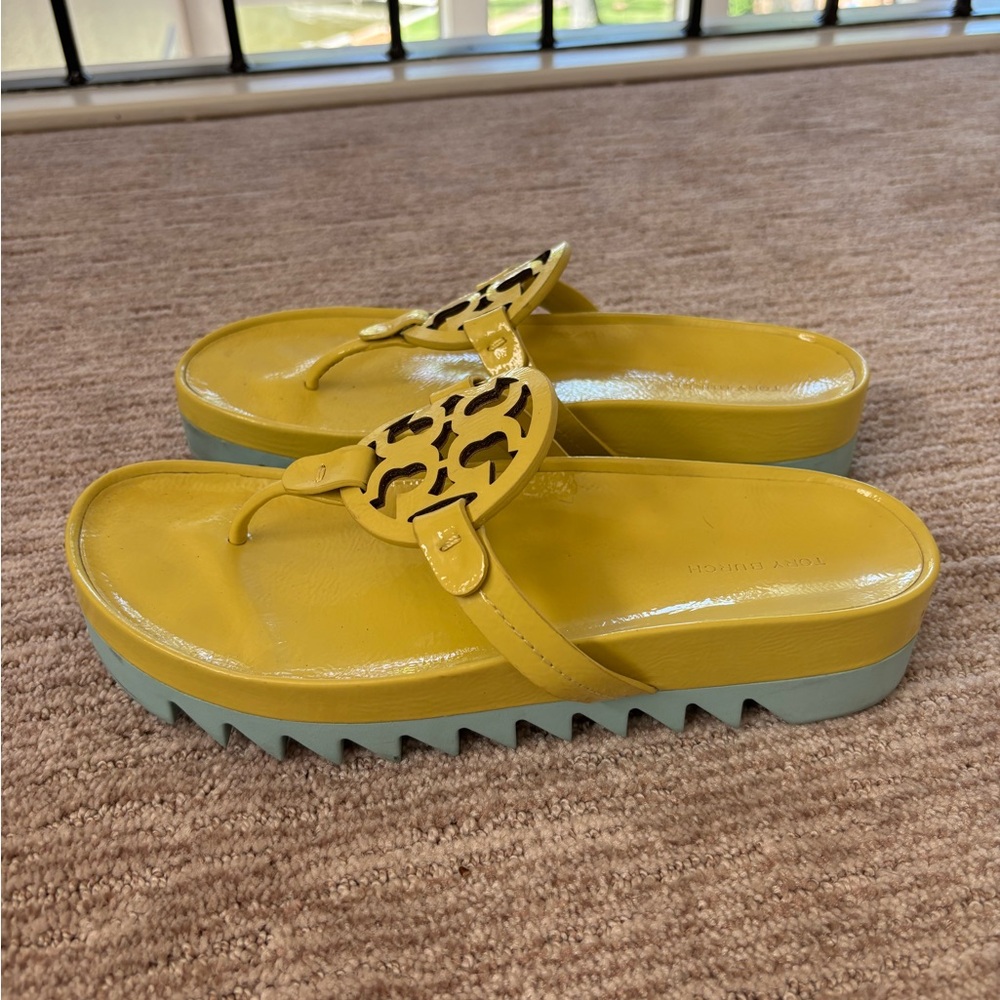 Tory Burch Yellow and Blue Sandals with Chunky Platform
